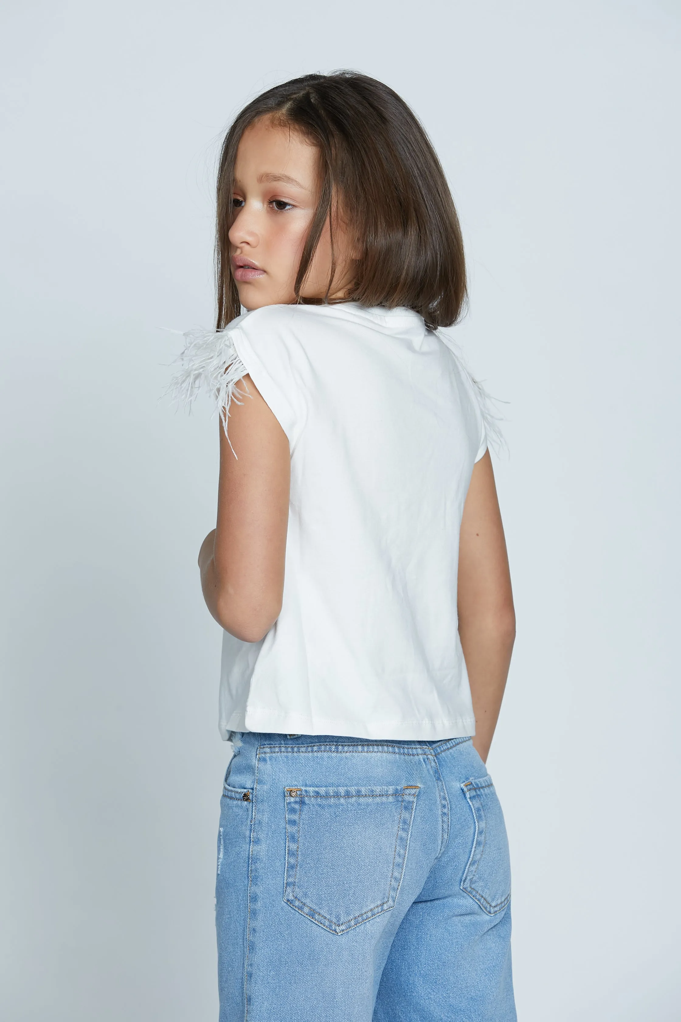 T-shirt ROSA mezza manica piume logo relish strass