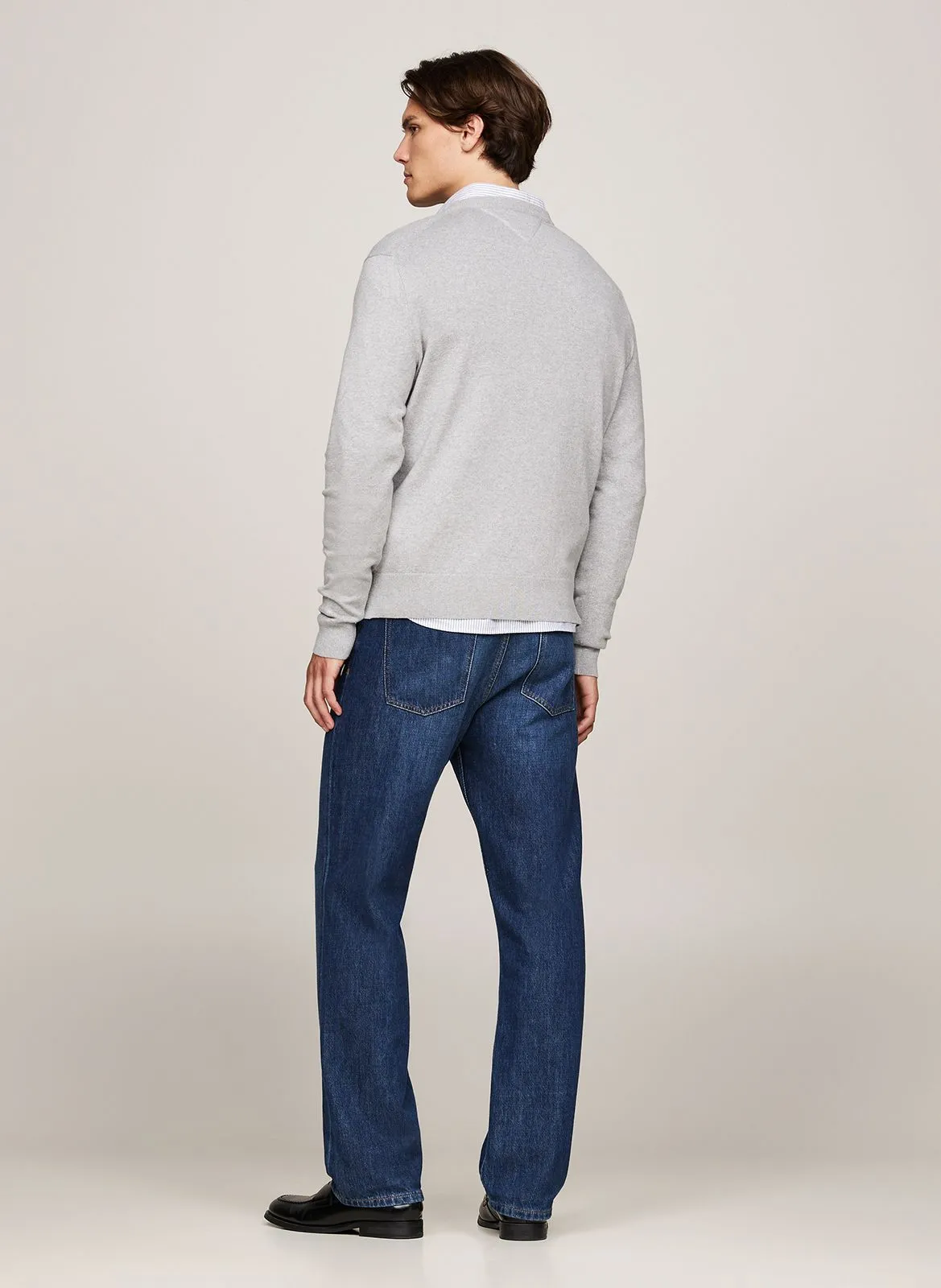  TOMMY HILFIGER   Maglione scollo a V regular fit in misto cotone bio | Grigio