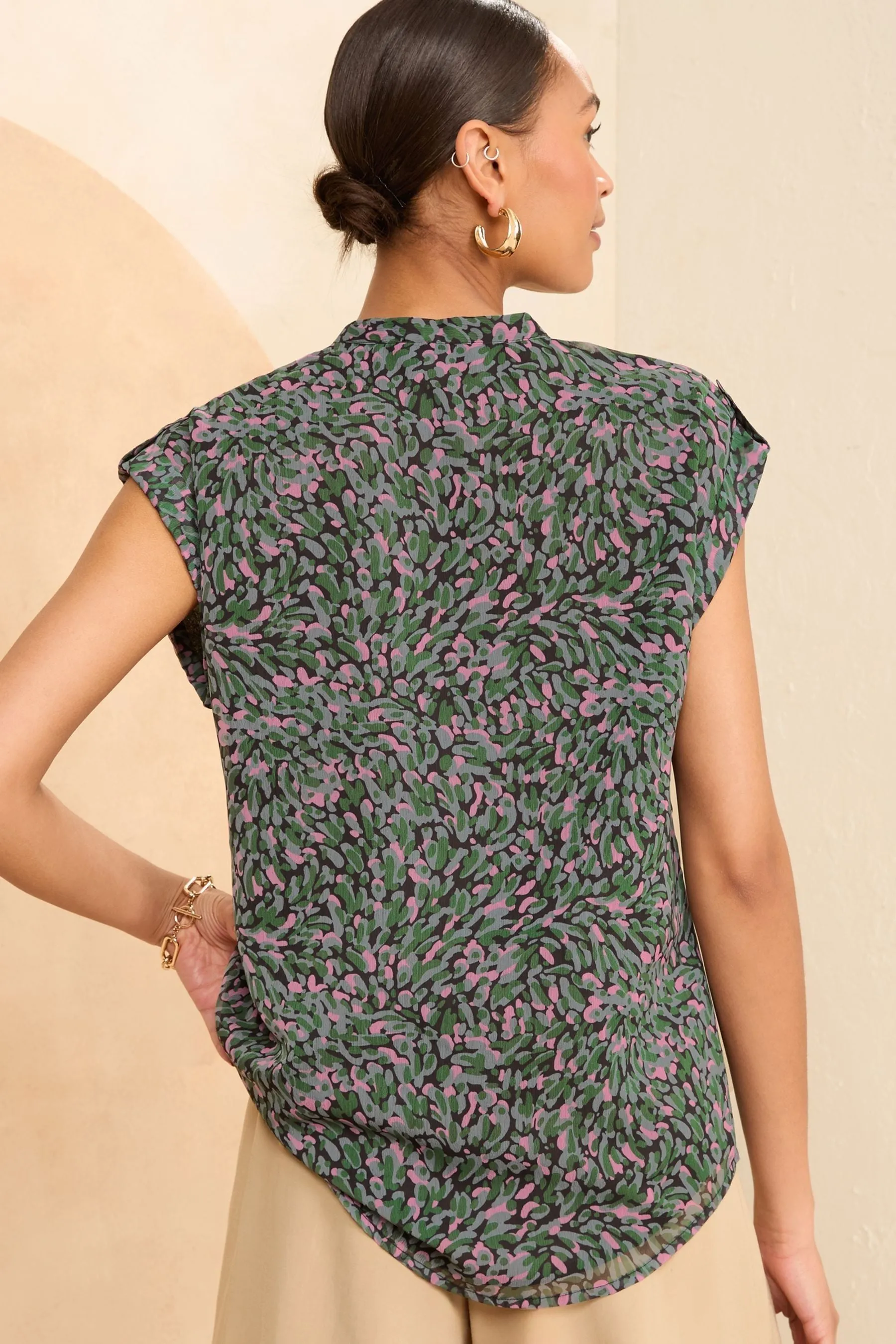 Top Love & Roses Manica con risvolto con zip