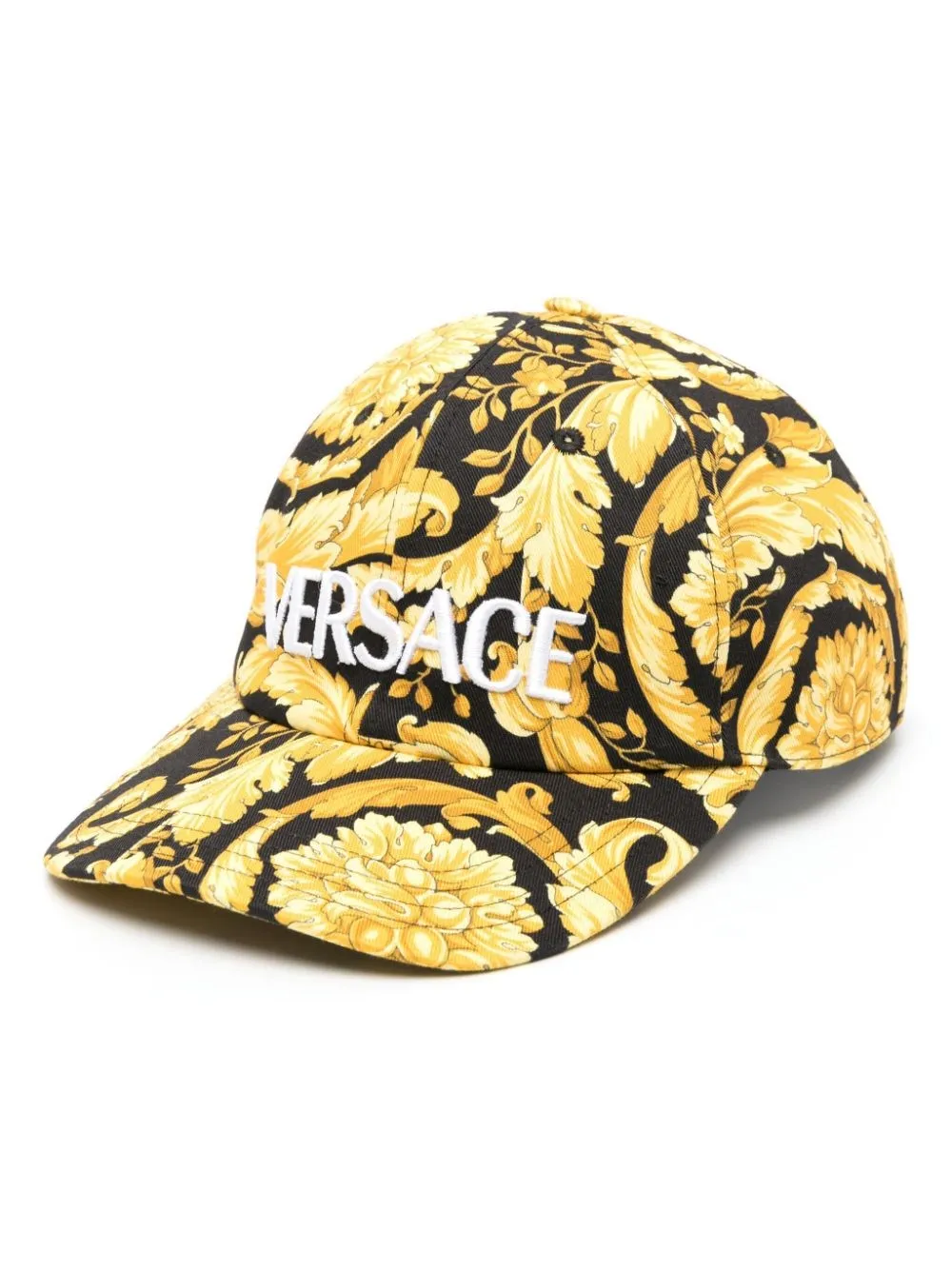 Versace-Cappellino con stampa Barocco con logo ricamato