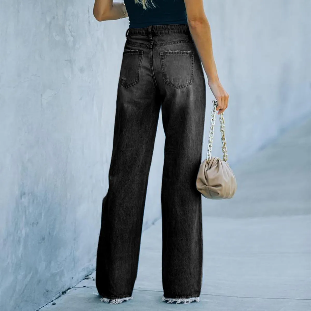Vita alta 2023 Nuovo Retro Scava Fuori Pantaloni Svasati Pantaloni Larghi Casuali Strappati a Gamba Larga Jeans Gamba Dritta Str