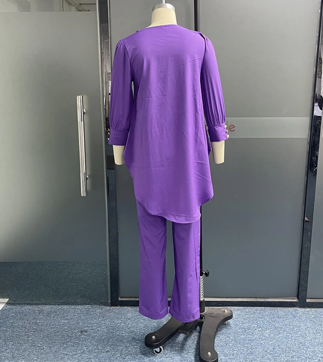Wefads Set da due pezzi da donna Fashion Casual Solid Girocollo Manica lunga Top irregolare Pantaloni larghi larghi Pantaloni Se