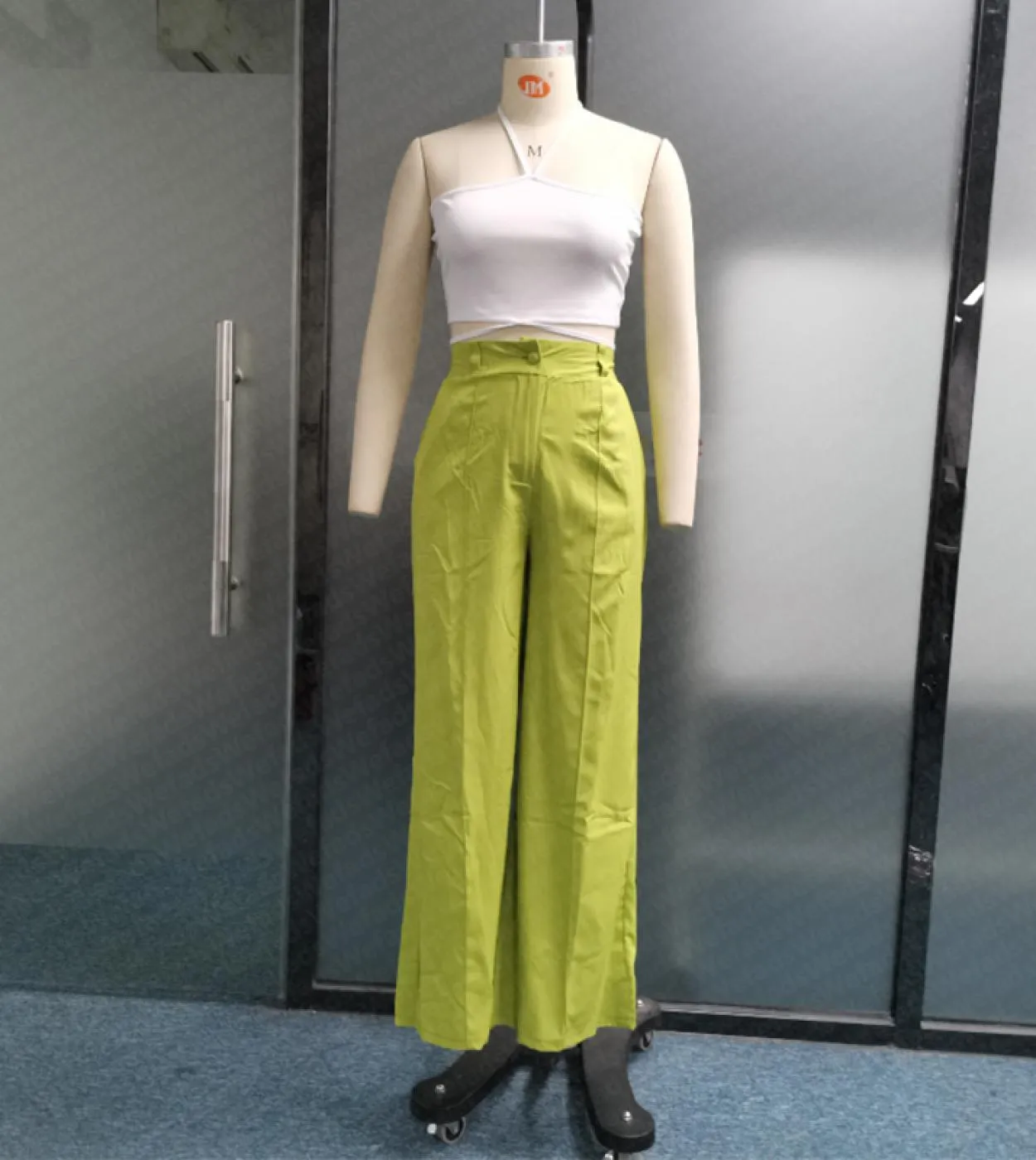 Wefads Set da due pezzi da donna Summer Solid Halter senza maniche Backless Vita alta Slim Top Pantaloni larghi larghi Set Stree