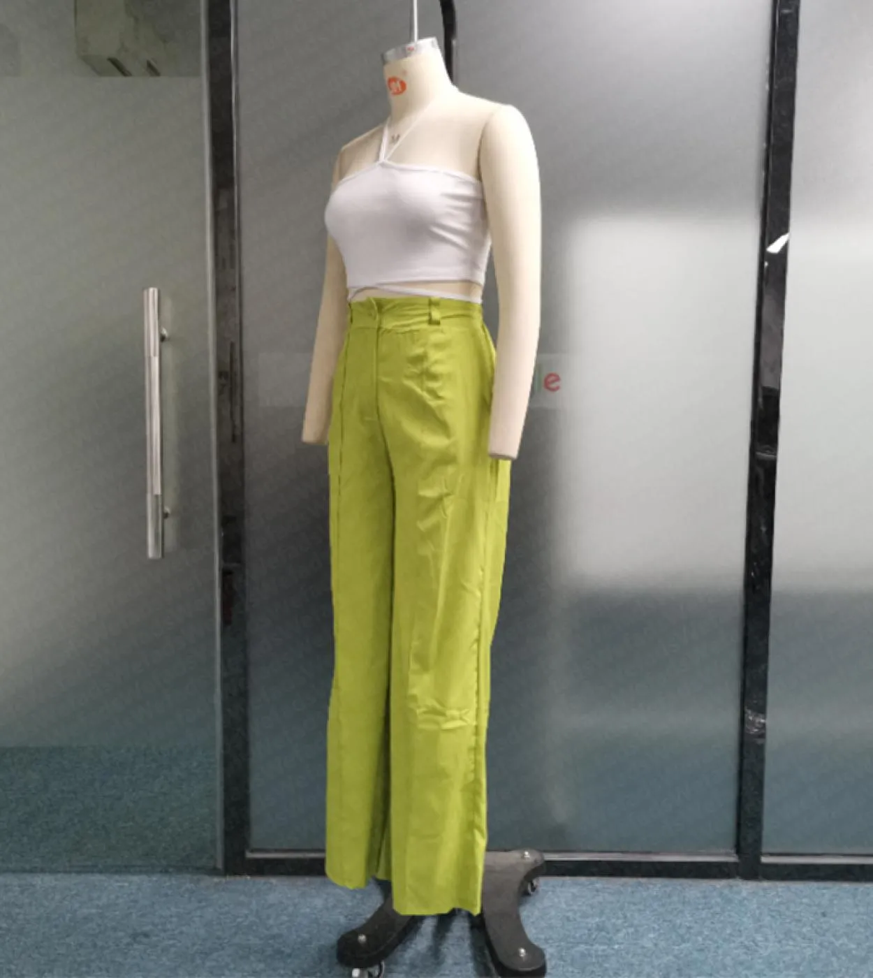 Wefads Set da due pezzi da donna Summer Solid Halter senza maniche Backless Vita alta Slim Top Pantaloni larghi larghi Set Stree
