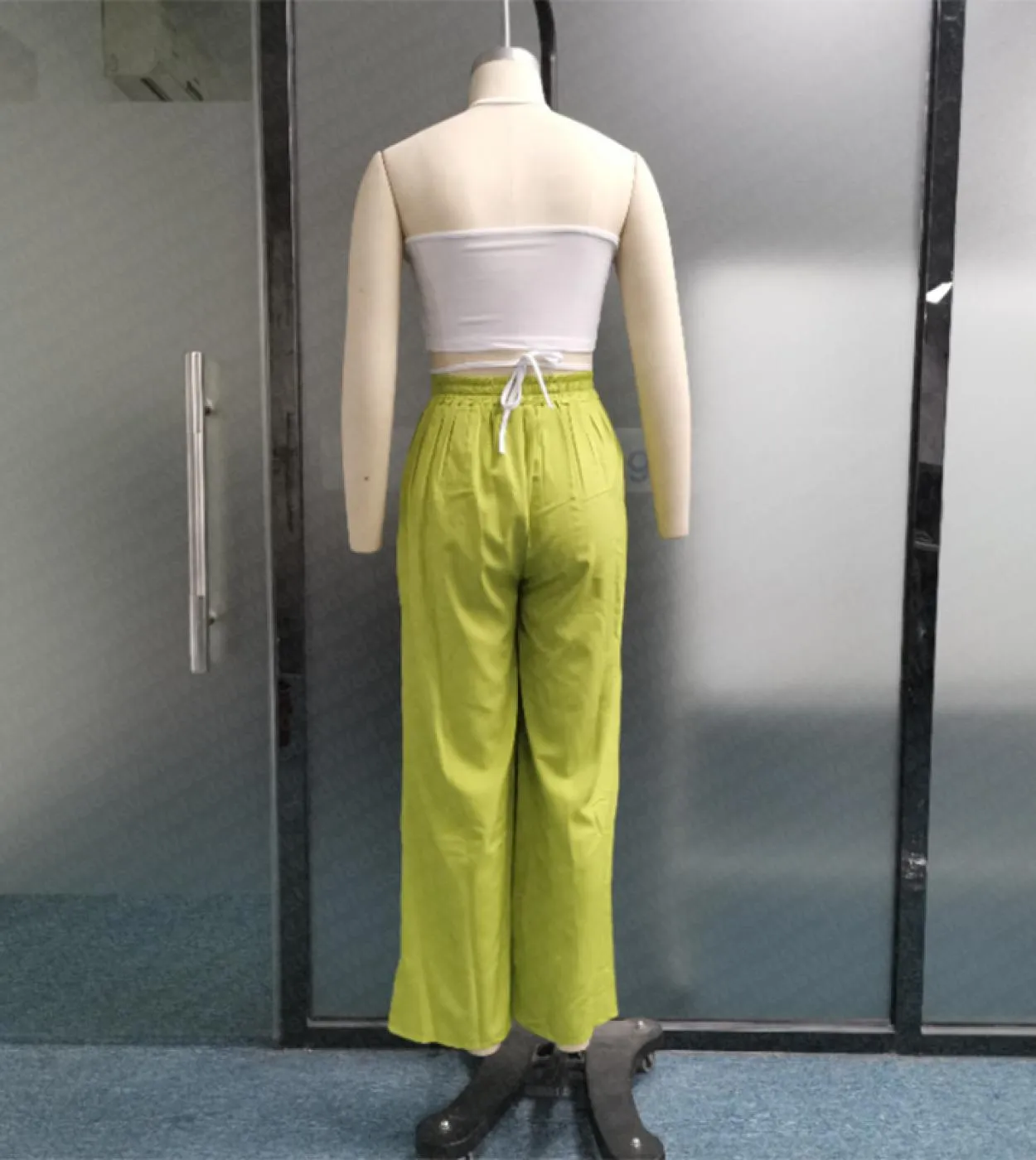 Wefads Set da due pezzi da donna Summer Solid Halter senza maniche Backless Vita alta Slim Top Pantaloni larghi larghi Set Stree