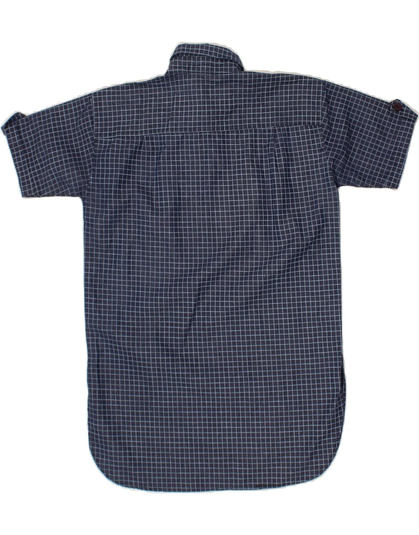WRANGLER Mens Military Short Sleeve Pullover Shirt Medium Navy Blue Check